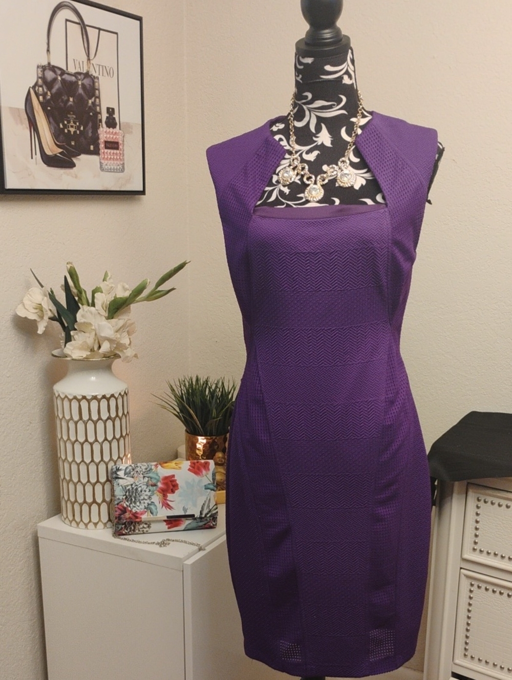 Cache Purple Sleeveless Sheath Dress